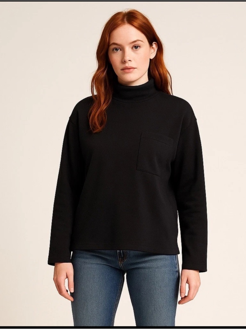 Stateside Anthropologie Top Black Mock Neck Shirt Supima Cotton XS
